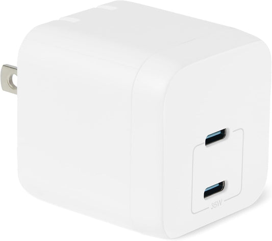 Amazon Basics 35W 2-Port 2 Fast Charging USB-C Nano GaN Wall Charger, for Phones, Tablets, Charge Devices