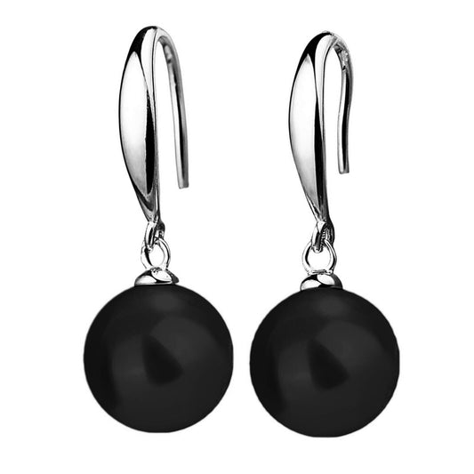12mm Natural Ocean Pearl Freshwater Cultured Colorful Simulated Beads Drop Dangle Earrings Elegant Birthday Wedding Party Costume Prom Statement Jewelry for Women-black