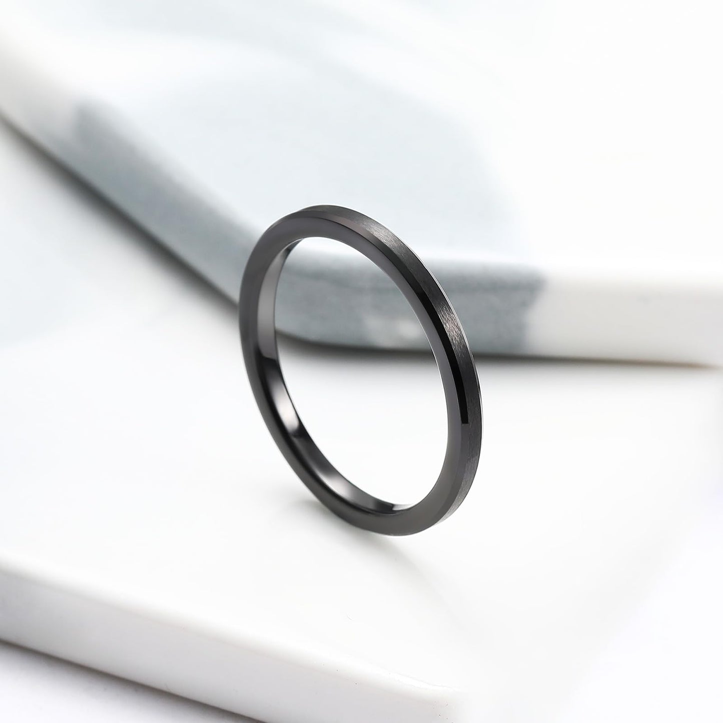 King Will 2mm Black Tungsten Men's Wedding Band - Brushed Matte Finish, Beveled Polished Edge, Comfort Fit Size 14