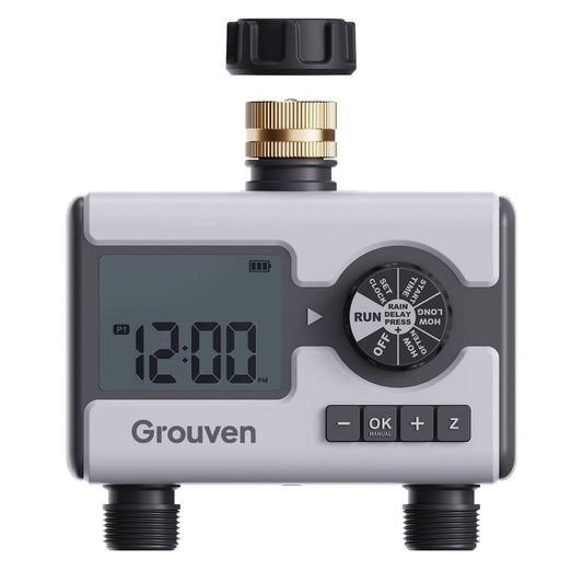 Water Timer for Garden Sprinkler Hose Timer with Rain Delay, Manual, Automatic Watering System Programmable，2 Outlet