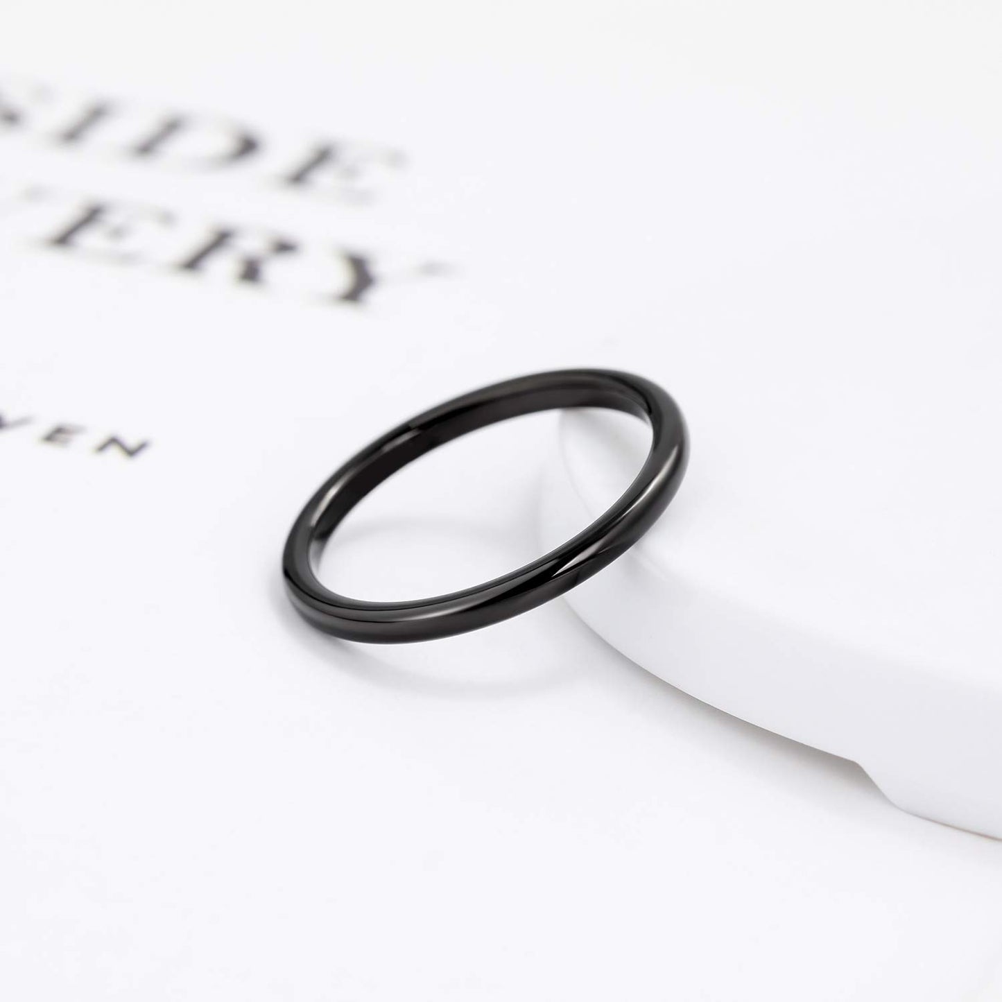 Greenpod 2mm Thin Tungsten Rings for Women Men Black Dome Polished Wedding Band Comfort Fit Size 5