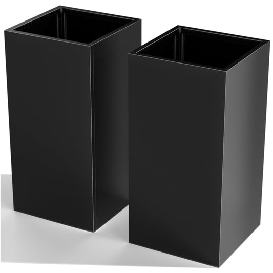 Nessxa Metal Planter Box for Outdoor Plants 15" L x 15" W x 30" H 2 Pack, Heavy Duty Steel Planter Box with Removable Insert Shelf, Rectangular Planters for Porch, Garden, Yard, Hotel (Black)
