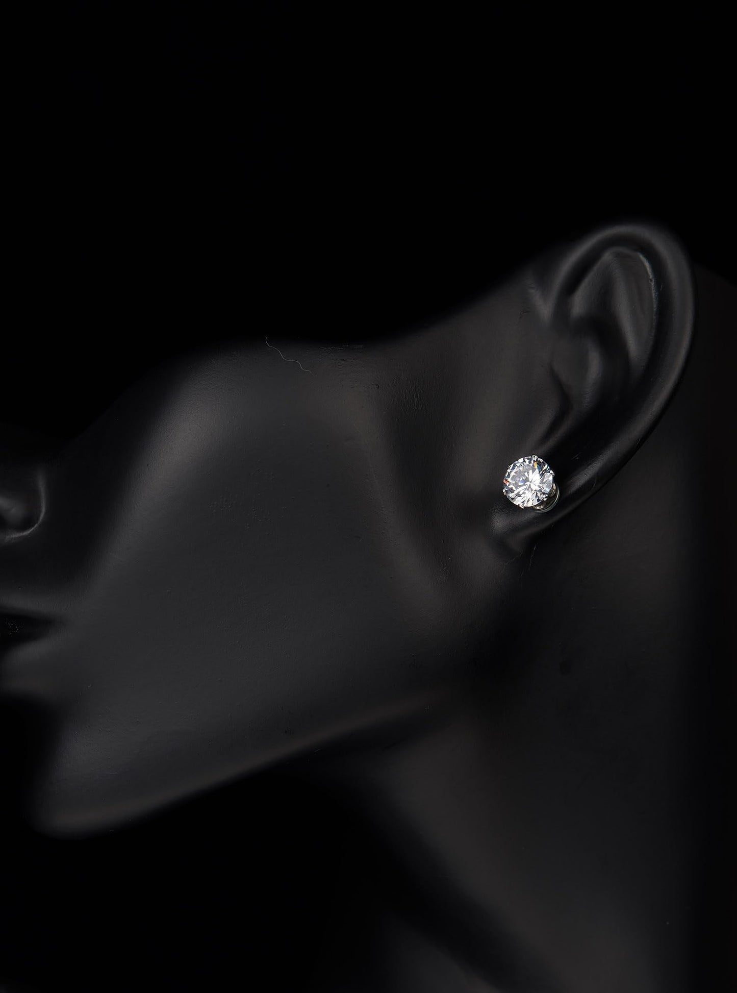 COOLSTEELANDBEYOND Unisex Magnetic Cubic Zirconia Stud Earrings, 8mm Brilliant Round Stainless Steel Non-Piercing Studs, 1 Pair