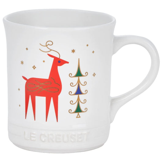 Le Creuset Stoneware Noel Collection: Reindeer Mug, 14 oz., White w/Applique