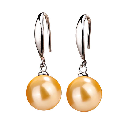 12mm Natural Ocean Pearl Freshwater Cultured Colorful Simulated Beads Drop Dangle Earrings Elegant Birthday Wedding Party Costume Prom Statement Jewelry for Women-yellow