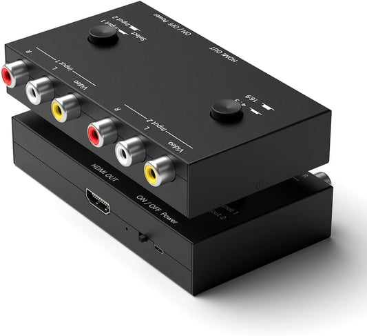 2 16:9/4:3 1080P Sega/Xbox/PS1/PS2/PS3/WII/N64/VHS, Port RCA to HDMI Converter, Dual AV to HDMI Converter Supports