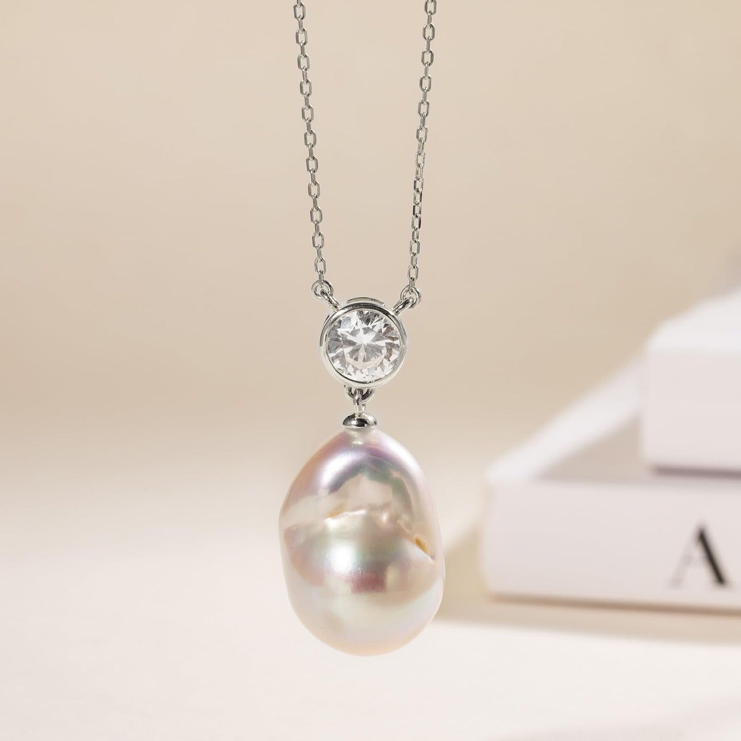 Baroque Pearl Pendant Necklace for Women, 925 Sterling Silver Plated with White Gold Natural Irregular Freshwater Pearl, Anniversary Birthday Gift for Her
