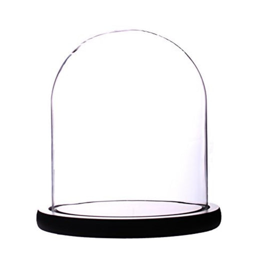 HUOZHI Glass Cloche Bell Jar Display Dome 5.6x7 Inch, Clear High Borosilicate Glass Bell Jar with Black Wooden Base, Dustproof Display Case for Plants Candles Jewelry Home Wedding Decor