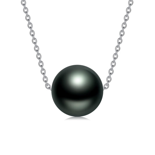 Black Pearl Necklace for Women 9-10mm Tahitian Single Pearl Pendants 18k White Gold Plated Silver 18+2 Inches Gift for Her Style 3