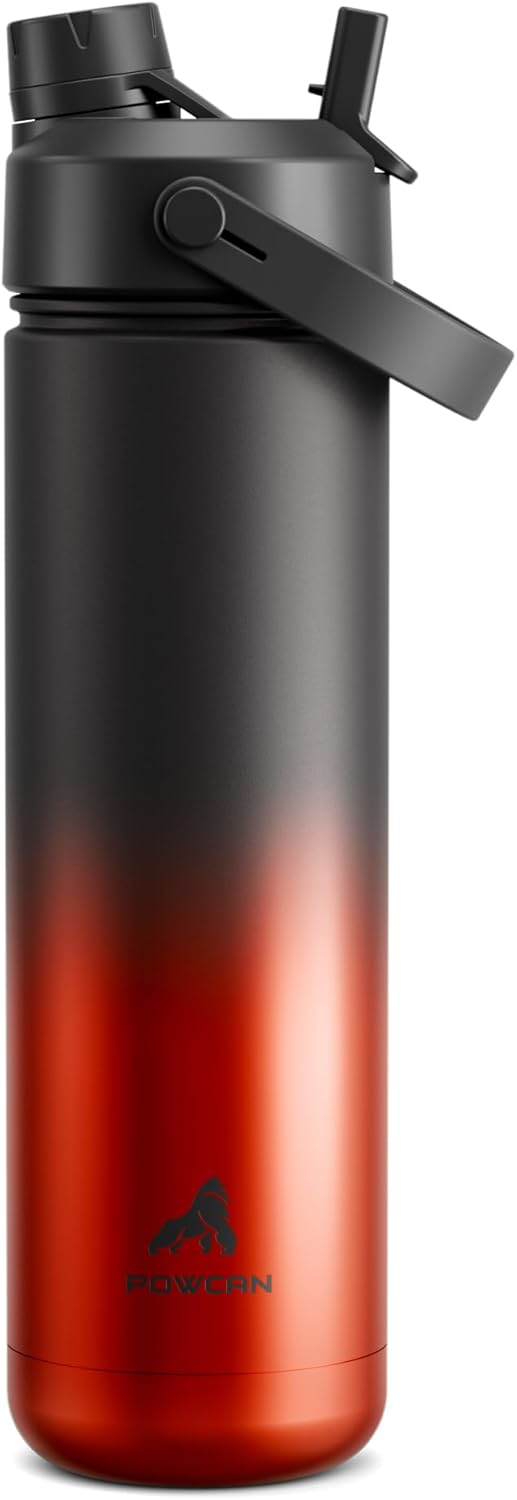 POWCAN 26 oz Insulated Water Bottle - 2-in-1 Straw & Spout Lid, Leak-Proof, Fits Car Cup Holder, Stainless Steel