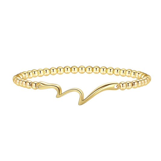 Beaded Bracelets for Women 14K Silver Gold Plated Stretch Handmade Ball Bracelets Cute Charm Bracelet Dainty Stackable Cross Heart Bow Wave CZ Circle Trendy Jewelry Easter Gifts (wave)