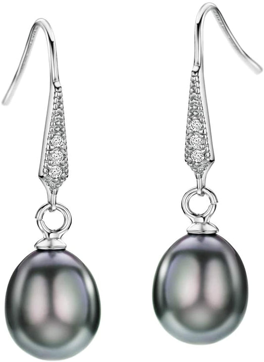 Black Freshwater Pearl Earrings Dangle Drop Earrings Sterling Silver Accented Fine Jewelry For Women