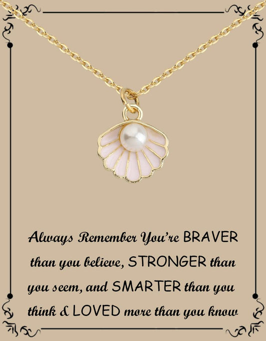 BNQL Seashell Pendant Necklace Beach Lover Gifts Scallop Necklace Enamel Blue Seashell Jewelry Gifts for Women