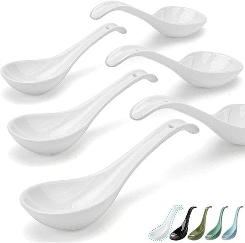 Artena Bright White Soup Spoons Set of 6 | Ultra-Fine Porcelain Asian Tablespoons for Ramen & Pho