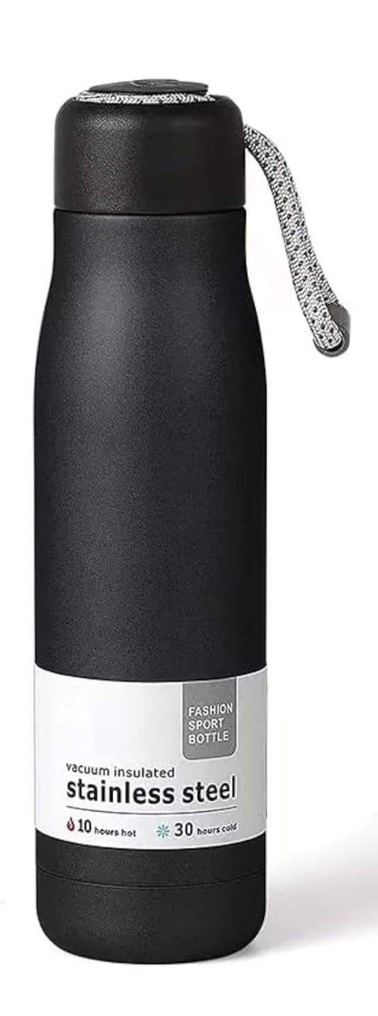 Dusgut Water Bottle with Portable Lid Metal Thermos Vacuum Insulated Stainless Steel | Reusable Leak Proof BPA-Free Flask | 17oz, Black