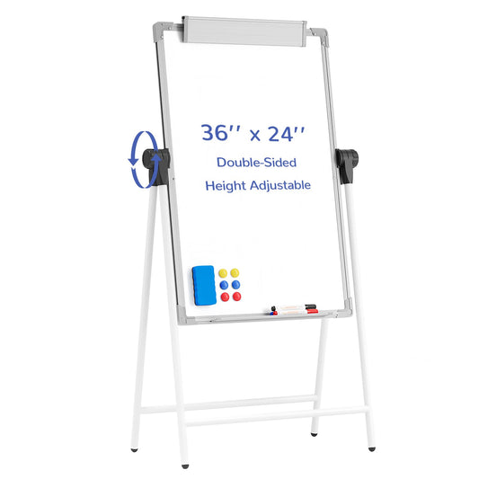 Lumspax Large Double Sided White Board with Stands, 36" x 24" A-Stand Dry Erase Easel, Portable Flip Chart Easel with Height Adjustable Design for Home, School, Office