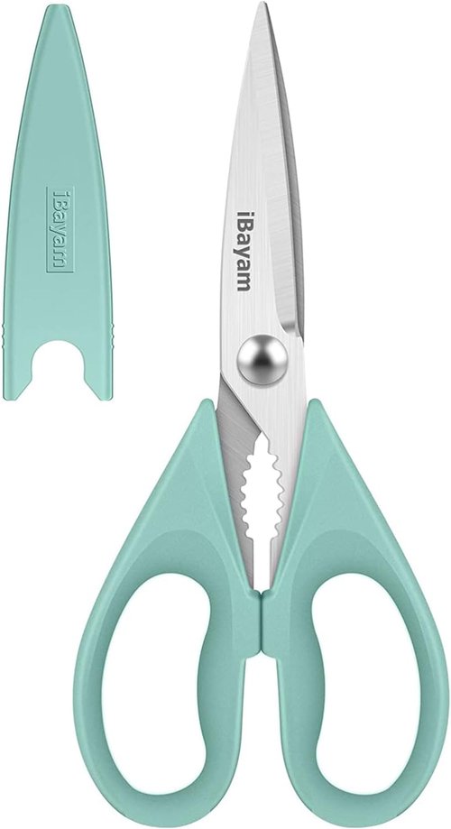 iBayam Kitchen Scissors - Heavy Duty 8.5" All-Purpose Shears with Protective Sheath | Essential Cooking Tool