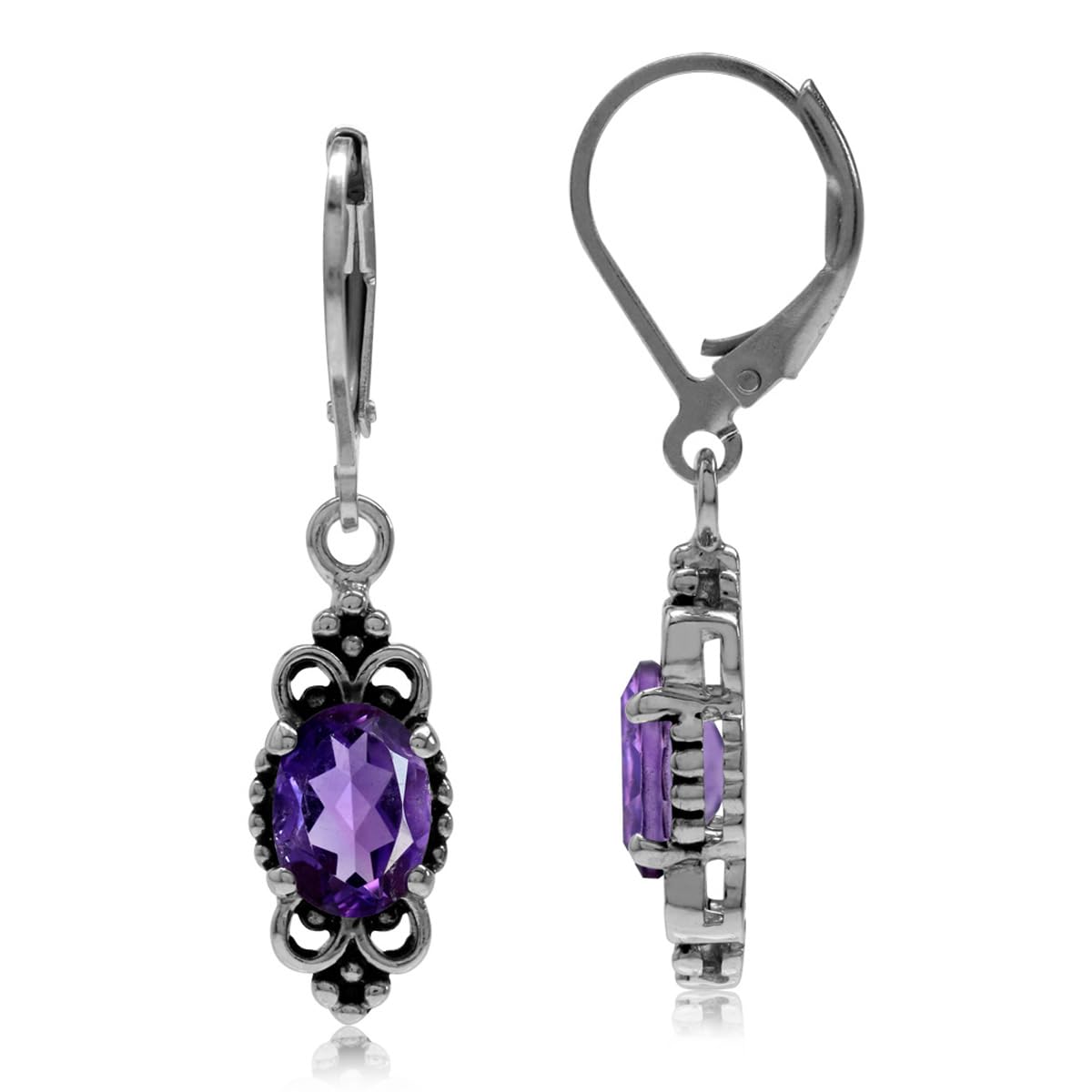 Silvershake 2.14ct. Natural African Amethyst 925 Sterling Silver Balinese Style Leverback Dangle Earrings