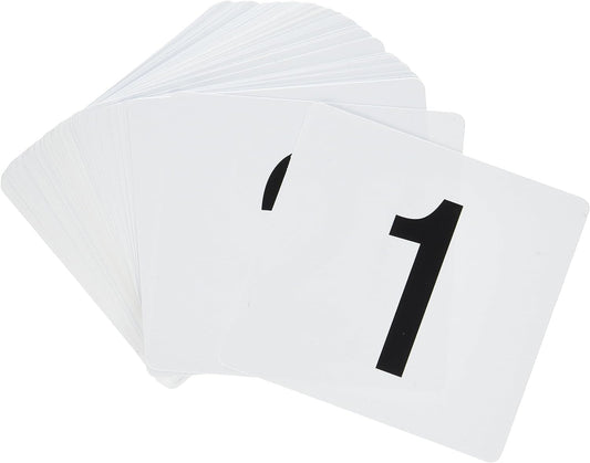 New Star Foodservice 23053 Plastic Table Number Cards 1-100 Double Sided, 4" x 4" Inch, White with Bold Black Numbers