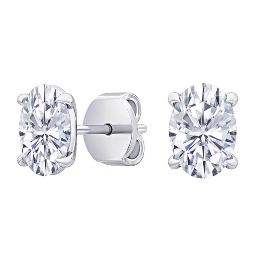 18K White Gold 0.5 Carat Oval Shape LAB GROWN Diamond IGI Certified Stud Earrings for women 4 Prong Push Back (E/F Color VS2/SI1 CLARITY)