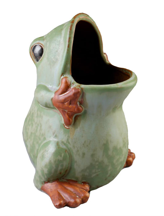 123Arts Ceramic Frog Shape Planter Retro Succulent Flower Pot Ornament,7 Inch
