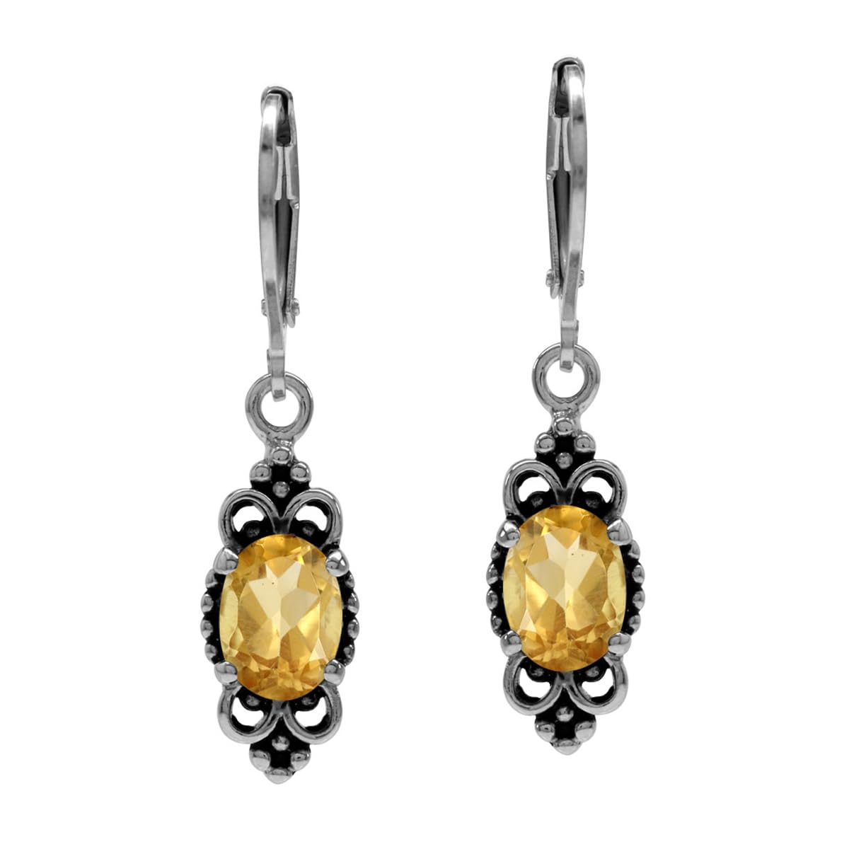 Silvershake 2.16ct. Genuine Citrine 925 Sterling Silver Balinese Style Leverback Dangle Earrings