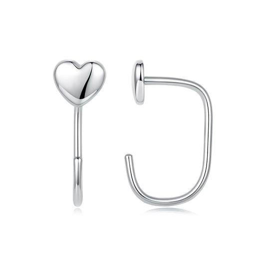 BISAER 925 Sterling Silver Heart Star Small Hoop Earrings, Hypoallergenic Backless Earrings Cartilage Earrings for Women, Dainty Sleeper Earrings with No Back Half Hoop Earrings Jewelry Gift for Her (Heart)