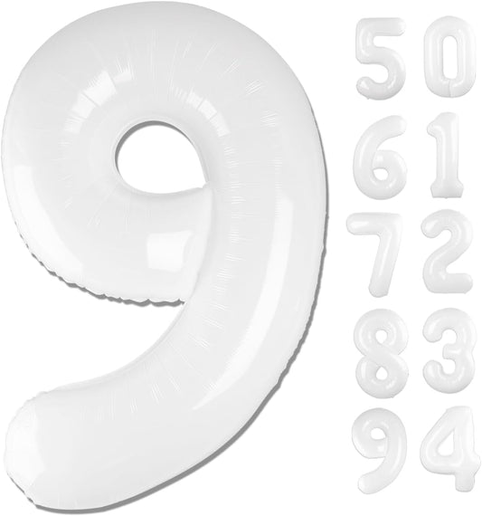 Translucent Number 9 Balloon - 40 Inch White Giant Birthday Decoration for Boys & Girls