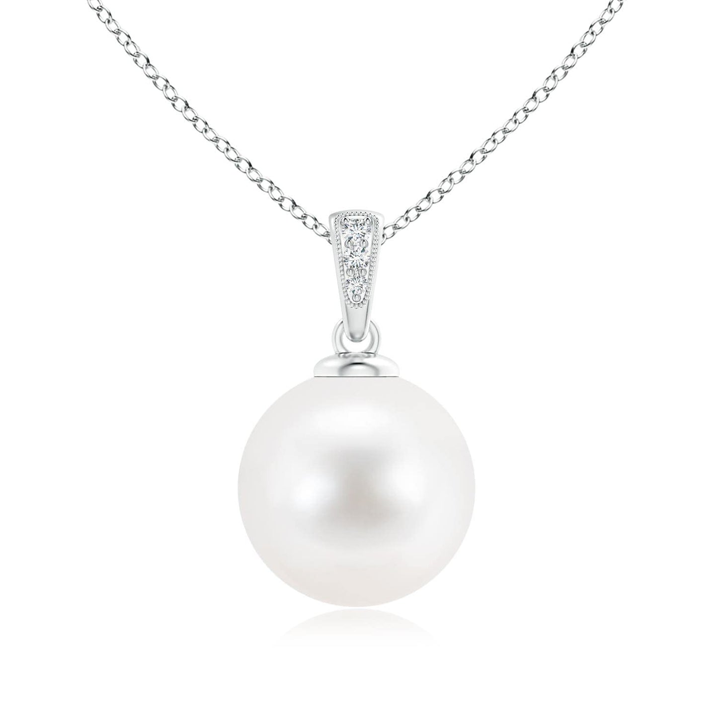Angara Freshwater Pearl Solitaire Pendant for Women | Solitaire Freshwater Pearl Pendant with Diamonds in Sterling Silver | June Birthday, Anniversary, Gemstone Jewelry Gift | AAA