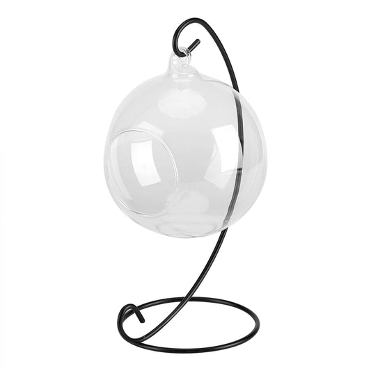 Hanging Glass Terrarium with Iron Stand, 4.7 Inch Ball Shape Planter for Succulents & Air Plants, Borosilicate Glass Planter for Indoor Plants, Hanging Terrarium Bowl for Home Desk Office Decor
