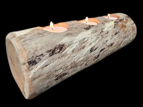 Natural Driftwood Candle Holder - 3-Slot Rustic Tea Light Centerpiece for Home Decor