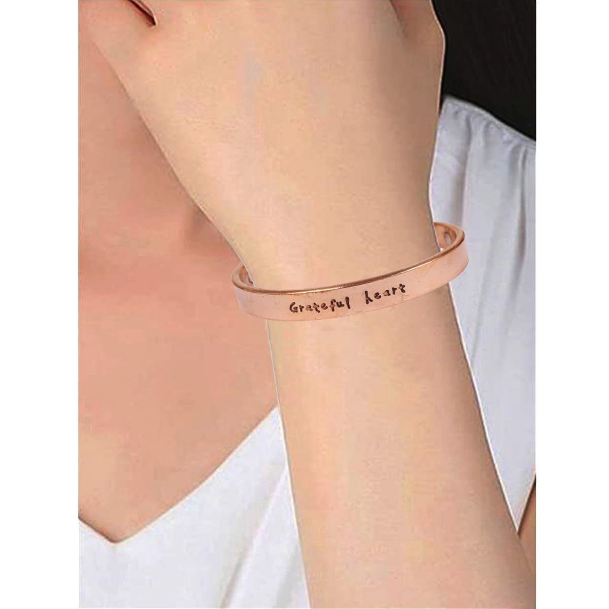 Touchstone Inspirational Copper Engraved Magnetic Bracelets for Women-Personalized Jewelry Gifts for Best Friend/Mom/Daughter/Sister - Adjustable Bracelet in a Gift Box Grateful Heart.