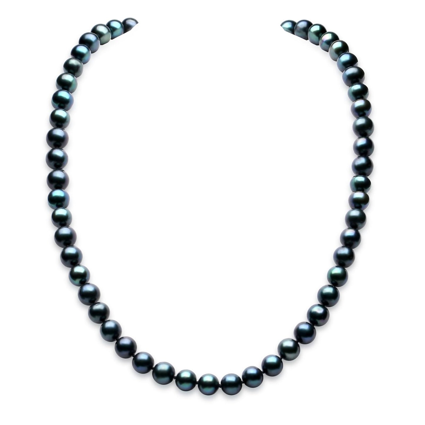 YAMI Tahitian Black Pearl Necklace, Natural Saltwater Cultured Round Pearl 9-10mm Strand Necklace with 925 Sterling Silver Clasp, Anniversary Mother's Day Jewelry Gifts for Women