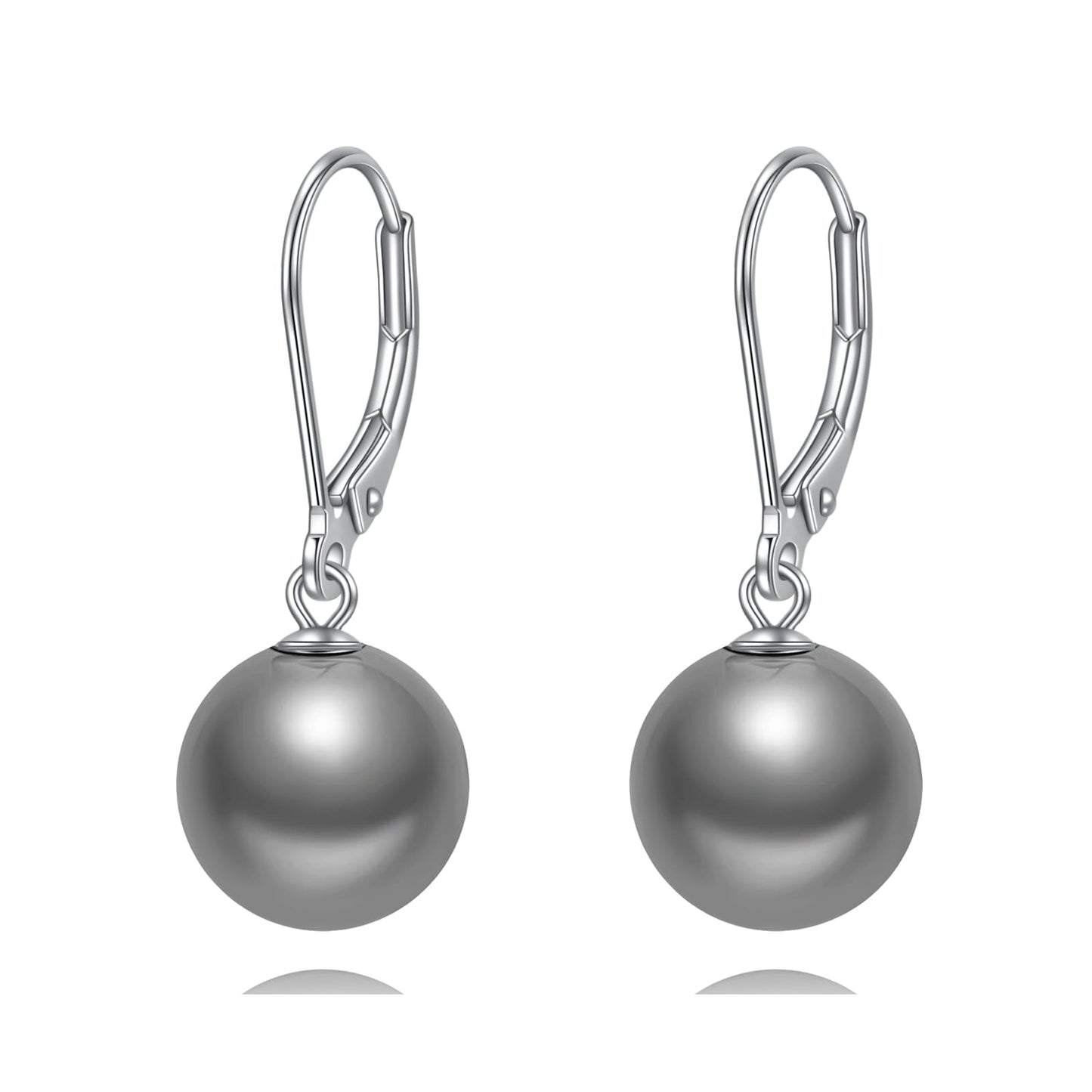 Rnivida 925 Sterling Silver Black Pearl Drop Earrings,Hypoallergenic Round Pearls Leverback Jewelry for Women