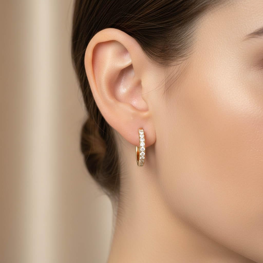 10MM Huggie Hoop Earrings for Women, 0.25 Carat (ctw) Round Natural Diamond Hoop Earrings in 14K Yellow Gold Plated 925 Sterling Silver Jewelry for Her