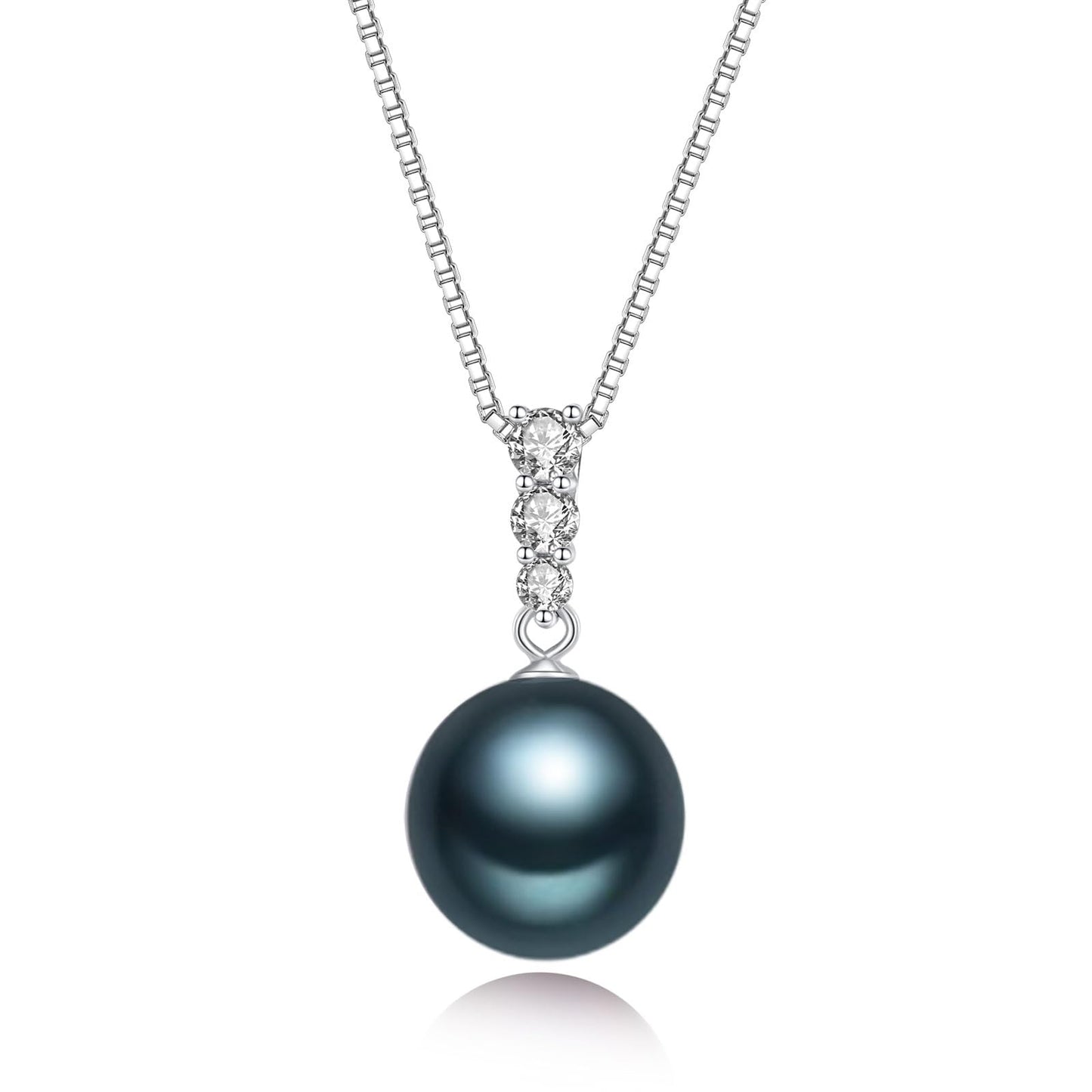 YAMI Tahitian Black Pearl Pendant Necklace, 12-13mm Cultured Round Pearls, 925 Sterling Silver with 18+2IN Adjustable Chain, Elegant Mother's Day Jewelry Gift for Women, Three CZ Diamonds Accent