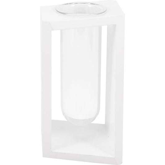 BESPORTBLE Hydroponic Plant Vase with White Wooden Rack, Glass Test Tube Propagation Station for Indoor Wall Garden, Small Terrarium Kit for Home and Office Décor