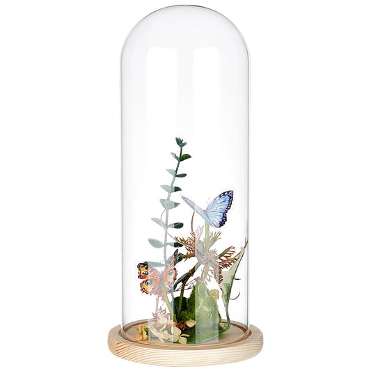 BENECREAT 4.6x12inch Eternal Transparent Flower Glass Cover, Glass Display Dome Cloche Jar with Blanched Almond Solid Wood Base for DIY Flower Craft
