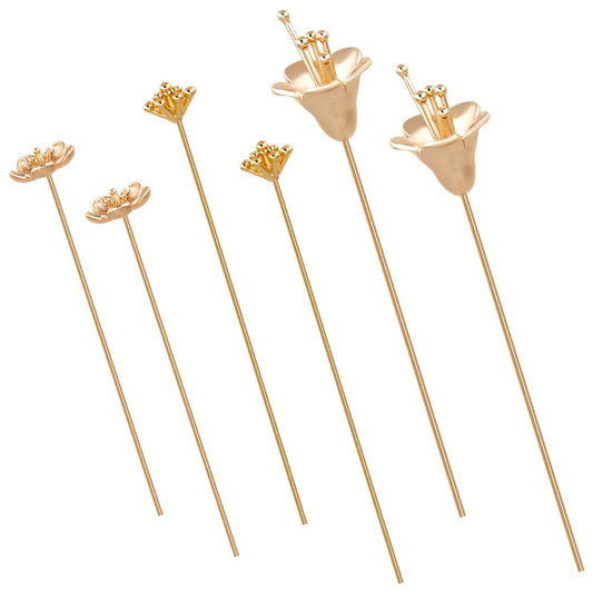 Beebeecraft 18Pcs 3 Styles Ball Head Pins Brass Flower Shape Eye Pin Real 18K Gold Plated Long Wire Needle Headpins Stick Pin for Jewelry Making Earrings Supplies DIY Craft Findings