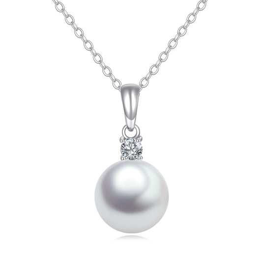 14K Gold Pearl Pendant Necklace for Women (Freshwater Cultured Pearl), Real Gold Present Jewelry Gifts for Wife Girlfriend Mother Mom, 16"-18" (3-white gold)