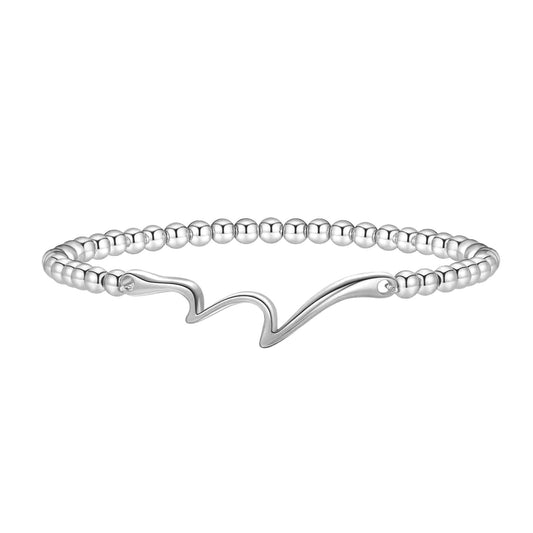 Beaded Bracelets for Women 14K Silver Gold Plated Stretch Handmade Ball Bracelets Cute Charm Bracelet Dainty Stackable Cross Heart Bow Wave CZ Circle Trendy Jewelry Easter Gifts (wave-silver)
