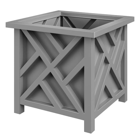 Ratiyae 15.5-Inch Outdoor Lattice Planter Box, Gray Decorative Plant Pot for Patio, Garden, Porch & Balcony
