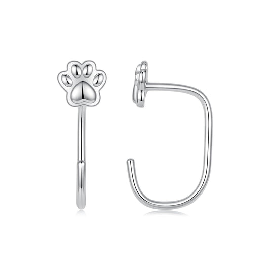 BISAER 925 Sterling Silver Heart Star Small Hoop Earrings, Hypoallergenic Backless Earrings Cartilage Earrings for Women, Dainty Sleeper Earrings with No Back Half Hoop Earrings Jewelry Gift for Her (Pawprint)