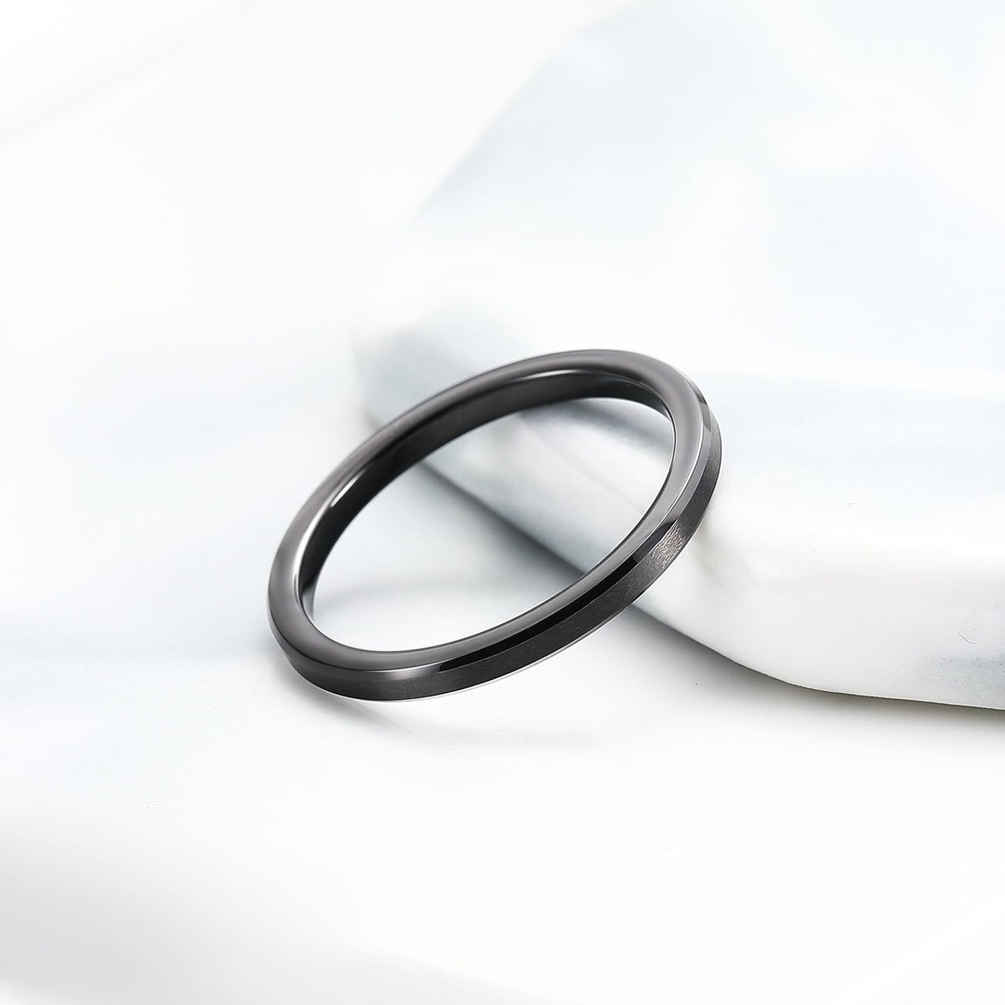 King Will 2mm Black Tungsten Men's Wedding Band - Brushed Matte Finish, Beveled Polished Edge, Comfort Fit Size 12