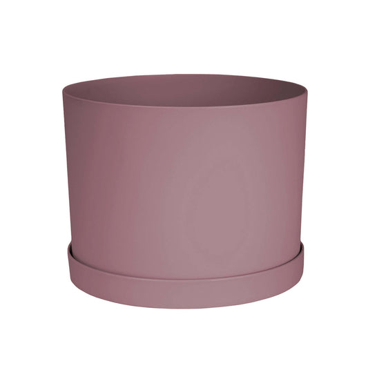Bloem Mathers 6" Plastic Planter - Modern Indoor Pot with Drainage Holes and Saucer Tray, Dusty Rose