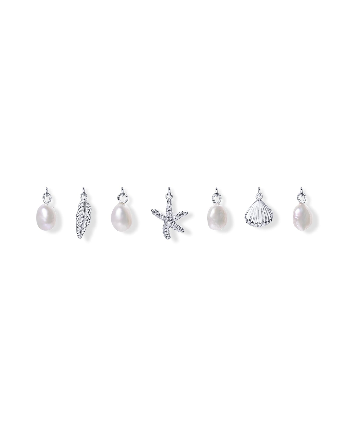 PAVOI Rhodium Plated Beach Charm Necklace for Women - Dainty Paperclip Chain Trendy Beachy Multi Charm Necklace - Gold Ocean Summer Jewelry with Freshwater Pearl, Sea Shell, Starfish