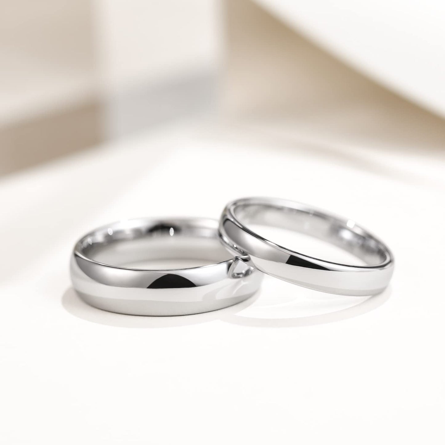 Greenpod 4mm Tungsten Rings for Women High Polished Plain Dome Silver Classic Wedding Band Comfort Fit Size 6.5