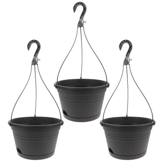 DOITOOL 3PCS Plastic Hanging Planter Pots Small Hanging Flower Pot, Orchid Pots 6.7 Inch Chain Baskets for Outdoor Indoor Plants and Balcony Decoration (Grey)