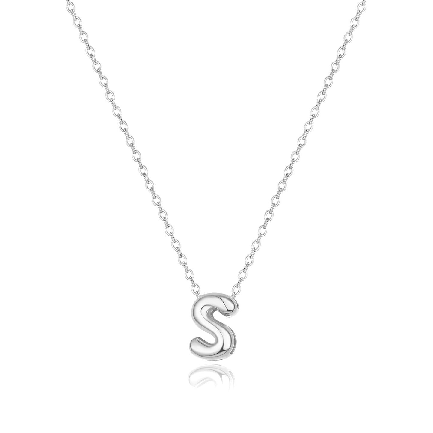 CUEZIY Bubble Silver Letter Necklace Initial Necklaces for Women Dainty Personalized Charm Pendant Name Necklace Cute Non Tarnish Fashion Accessories Teen Gift Trendy Stuff Silver Jewelry Gifts