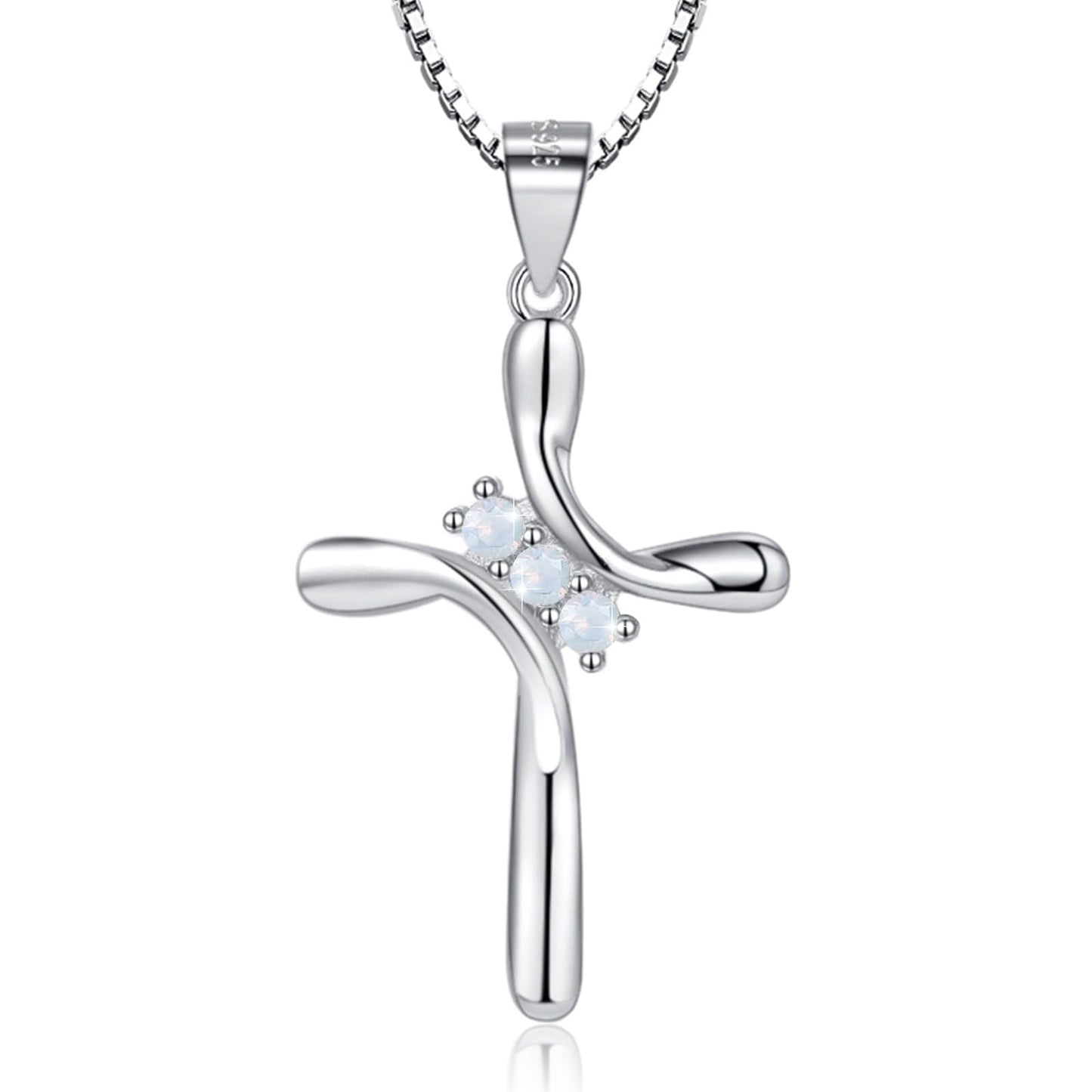 EVERU 925 Sterling Silver Cross Necklace for Women March Birthstone Necklace with Cubic Zirconia Aquamarine Cross Pendant Blue Jewelry Ideal Gift